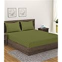 Home Sizzler 300TC Cotton Green Satin Striped Double Bedsheet with 2 King Size Pillow Covers, 90"X92"