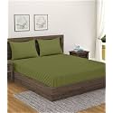 Home Sizzler 300TC Cotton Green Satin Striped Single Bedsheet with 1 Pillow Cover, 90"X55"