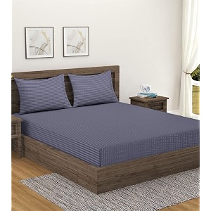 home sizzler 300tc cotton grey satin striped single bedsheet with 1 pillow cover 9034x5534