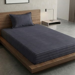 home sizzler microfibre grey satin stripe elasticated fitted single bedsheet 72x36 inches with 1 pillow cover