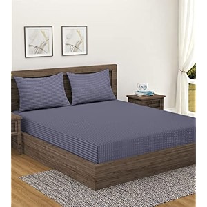 home sizzler 300tc cotton grey satin striped double bedsheet with 2 king size pillow covers 9034x9234