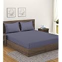 Home Sizzler 300TC Cotton Grey Satin Striped Double Bedsheet with 2 King Size Pillow Covers, 90"X92"