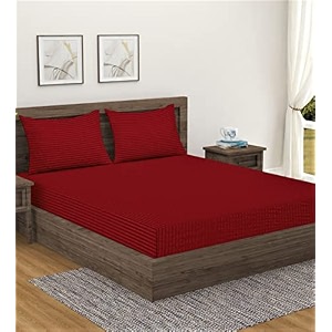 home sizzler 300tc cotton maroon satin striped single bedsheet with 1 pillow cover 9034x5534