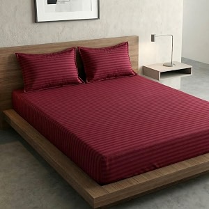 home sizzler microfibre maroon satin stripe elasticated fitted double bedsheet 72x78 inches with 2 pillow covers