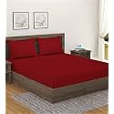 Home Sizzler 300TC Cotton Maroon Satin Striped Single Bedsheet with 1 Pillow Cover, 90"X55"