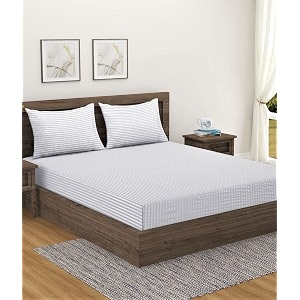 home sizzler 300tc cotton white satin striped single bedsheet with 1 pillow cover 9034x5534