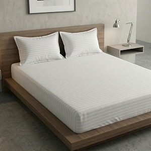 home sizzler microfibre cream satin stripe elasticated fitted double bedsheet 72x78 inches with 2 pillow covers