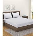 Home Sizzler 300TC Cotton White Satin Striped Single Bedsheet with 1 Pillow Cover, 90"X55"