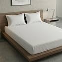 Home Sizzler Microfibre Cream Satin Stripe Elasticated Fitted Double Bedsheet (72x78 Inches) with 2 Pillow Covers