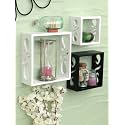 Home Sparkle Wooden Wall Shelves for Living Room, Wall Mounted Cube Shaped Shelf for Home Dcor, Ideal for Decoration Set of 3 (White &amp; Black)
