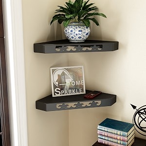 home sparkle wenge decorative multipurpose hanging rack  corner shelf for bedroom and living room black