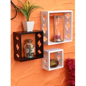 home sparkle set of 3 cube wall shelves white and brown