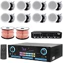 Home Stereo System Kit - 2000 W Bluetooth Amplifier w/ 8 QTY of 5.25" Framed Ceiling Speakers 175 W Each, 4-Ch Speaker Selector w Volume Control, 500 ft Speaker Wire & Remote for Home, Office - Vaiyer