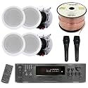 Home Stereo System Kit - 6 Channel 6000 Watts Bluetooth Amplifier w/ 6 Qty of 6.5" in-Wall in-Ceiling Ceiling Speakers 200W Each, 2 Qty of Wired Mic, 250 ft Speaker Wire & Remote by Technical Pro