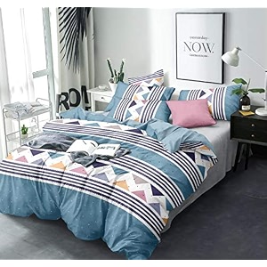 the home style 200tc soft glace cotton king size zipper duvet razai quilt comforter cover for double bed 90x100 inch with matching flat bedsheet and 2 pillow covers white blue