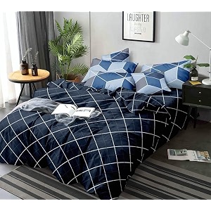 the home style 200tc soft glace cotton king size duvet cover ii razai cover ii quilt cover ii dohar for double bed with zipper 90x100 inch navy blue lines
