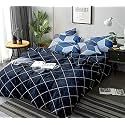THE HOME STYLE 200TC Soft Glace Cotton King Size Duvet Cover II Razai Cover II Quilt Cover II Dohar for Double Bed with Zipper (90x100 Inch, Navy Blue Lines)
