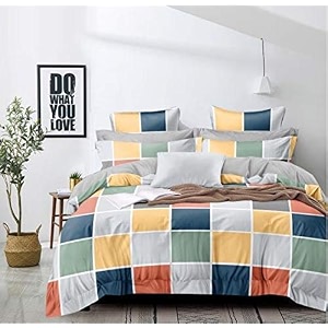 the home style 200tc super soft glace cotton king size duvet ii razai ii quilt ii comforter cover ii dohar of double bed 90x100 inch with same designed flat king size bedsheet 90x100 inch with 2 pillow cover vibrant checks