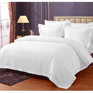 home style 300tc cotton white stripes king size duvet cover ii razai quilt cover for double bed with zipper closure for hotels resorts guest house home 90x100 inch white stripes