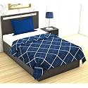 THE HOME STYLE Super Soft Glace Cotton 200 TC Single Bed Quilt Cover Ii Rajai Cover Ii Duvet Cover Ii Comforter Cover Ll Dohar For Single Bed With Zipper (Dohars) 60X90 Inch (Single, Navy Blue Lines)