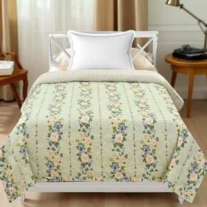 home stylish floral single comforter for  ac room microfiber green cream
