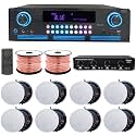Home Theater System Kit- 2000 W Bluetooth Amplifier w/ 8 Qty of 6.5" Frameless Ceiling Speakers 200 W Each, 4-Ch Speaker Selector w/Volume Control, 500 ft Speaker Wire & Remote - Vaiyer