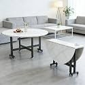 Home Use Folding Dining Table Versatile Movable Round Portability Fold Down Desk With 6 Wheels Collapsible Extendable Tables Simple Restaurant Drop-Leaf Kitchen Table 1Pc(White Marble,55in)