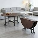 Home Use Folding Dining Table Versatile Movable Round Portability Fold Down Desk With 6 Wheels Collapsible Extendable Tables Simple Restaurant Drop-Leaf Kitchen Table 1Pc(Black Walnut,47in)