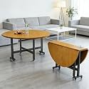 Home Use Folding Dining Table Versatile Movable Round Portability Fold Down Desk with 6 Wheels Collapsible Extendable Tables Simple Restaurant Drop-Leaf Kitchen Table 1Pc(Yellow Wood,55in)