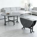 Home Use Folding Dining Table Versatile Movable Round Portability Fold Down Desk with 6 Wheels Collapsible Extendable Tables Simple Restaurant Drop-Leaf Kitchen Table 1Pc(Gray Marble,51in)