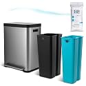 Home Zone Living 19 Gallon Kitchen Trash Can with Dual Compartments for Recycling, CleanAura Odor Control, Stainless Steel, Silver, 70 Liters Total, Gen 2