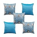 Checks Blue Silver Sequin Cushion Covers Size
