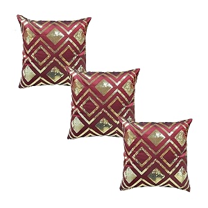 Checks Burgundy Gold Sequin Cushion Covers Size