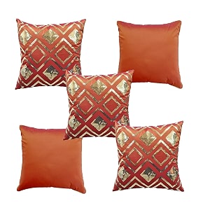 Checks Rust Gold Sequin Cushion Covers Size