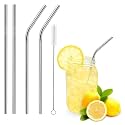 Stainless Steel Drinking Straws - 8.5 Inches, BPA-Free, Reusable, Dishwasher Safe - Set of 2 Bent, 2 Straight Straws + 1 Cleaning Brush