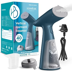 homebasic 1000w garment steamer for clothes  vertical amp horizontal clothes steamer  40 sec fast heat-up 25gmin steam output  120ml water tank  portable handheld fabric steamer with brush