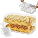 Homecloud 2 Layer Ice Cube Tray with Lid &amp; Bin, Square Ice Cubes Molds with Ice Scoop, One Tap Easy Release &amp; Save Space, BPA Free Ice Cube Storage Container 64 Ice Cubes (Yellow)