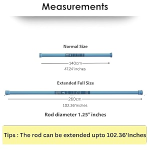 homecloud expandable shower curtain rod extendable room divider without drilling adjustable shower rod sturdy amp rust resistant rod light_blue pack of 1 extendable- 140 to 260 cm