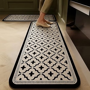 homecloud rubber kitchen mats for floor set of 2 pcsnon-skid soft absorbent rugs for kitchen laundry and hallway120x40cm 40x60cm 4mm thickness black_beige_square