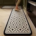 HomeCloud Rubber Kitchen Mats for Floor Set of 2 Pcs|Non-Skid, Soft Absorbent Rugs for Kitchen, Laundry, and Hallway|120x40cm, 40x60cm| 4mm Thickness (Black_Beige_Square)