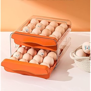 homecloud plastic 32 grid large capacity drawer type egg holderegg trayhousehold egg fresh storage boxmulti-layer chicken egg storage container orange_32 grid