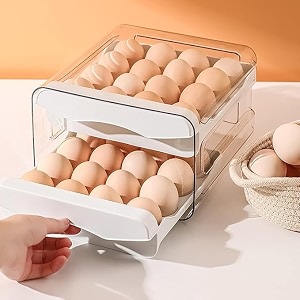 homecloud plastic 32 grid large capacity drawer type egg holderegg trayhousehold egg fresh storage boxmulti-layer chicken egg storage container white_32 grid