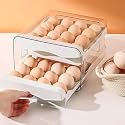 HomeCloud Plastic 32 Grid Large Capacity Drawer Type Egg Holder/Egg Tray/Household Egg Fresh Storage Box/Multi-Layer Chicken Egg Storage Container (White_32 grid)
