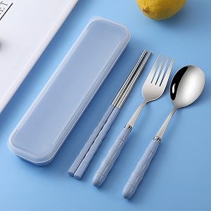 home cloud premium stainless steel cutlery set of 3-piece spoon fork chopsticks including travel spoon box - exquisite portable tableware for customized gifts blue