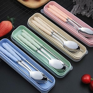 home cloud premium stainless steel cutlery set of 3-piece spoon fork chopsticks including travel spoon box - exquisite portable tableware for customized gifts green