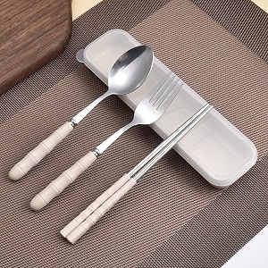 home cloud premium stainless steel cutlery set of 3-piece spoon fork chopsticks including travel spoon box - exquisite portable tableware for customized gifts beige