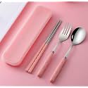 Home Cloud Premium Stainless Steel Cutlery Set Of 3-Piece (Spoon, Fork, Chopsticks) Including Travel Spoon Box - Exquisite Portable Tableware For Customized Gifts (Pink)