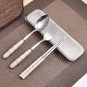 Home Cloud Premium Stainless Steel Cutlery Set Of 3-Piece (Spoon, Fork, Chopsticks) Including Travel Spoon Box - Exquisite Portable Tableware For Customized Gifts (Beige)