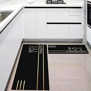 homecloud rubber kitchen mats for floor set of 2 pcs  non-skid soft absorbent rugs for kitchen laundry and hallway  120x40cm 40x60cm 4mm thickness cooking_time_black