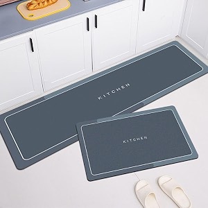 homecloud rubber kitchen mats for floor set of 2 pcs  non-skid soft absorbent rugs for kitchen laundry and hallway  120x40cm 40x60cm 4mm thickness kitchen_blue
